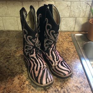 Old West Girls Square Toe Cowboy Boots Zebra
